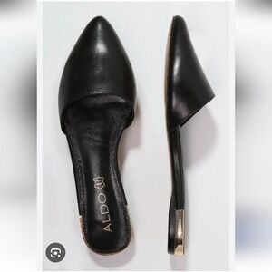 ALDO Leather Black Pointed Toe D'Orsay Flat Mule